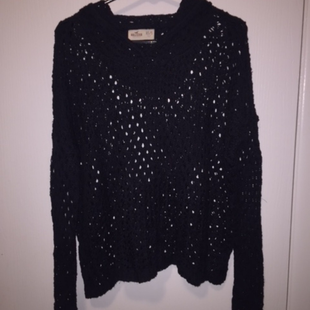 Hollister open knit hooded pullover sweater